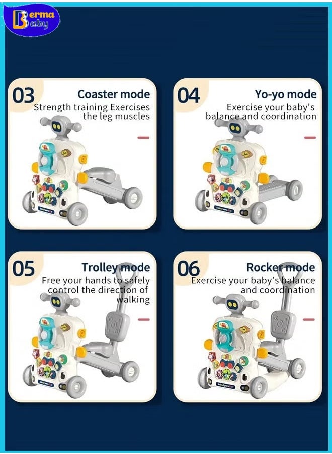6 in 1 baby walker  baby stroller, children's yo-yo, multi-function walker with music, can be assembled into scooter/motorcycle/activity center/removable panel, walking toy for babies aged 6-12 months