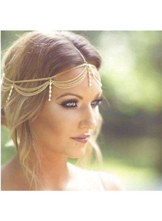 Denifery Gold Rhinestone Wedding Bridal Prom Bohemian Boho Grecian Head Chain Hair Jewelry Head Piece Bollywood Bride Glamorous - Image 2