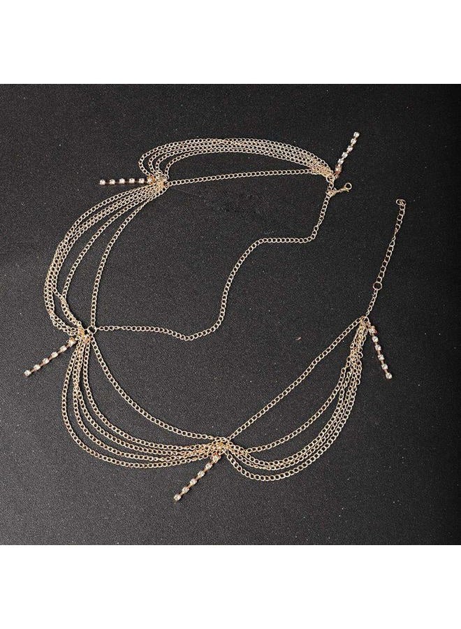 Denifery Gold Rhinestone Wedding Bridal Prom Bohemian Boho Grecian Head Chain Hair Jewelry Head Piece Bollywood Bride Glamorous - Image 4