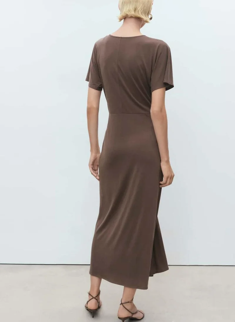 مانجو V-Neck Short Sleeve Twisted  Maxi Dress