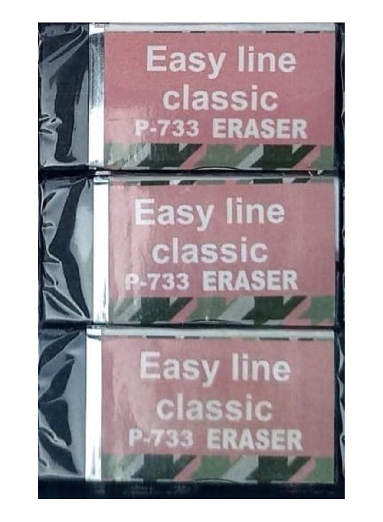 3 قطع ممحاة - استيكة - جومة سوداء صغيرة من إيزي لاين كلاسيك P733، مجموعة مكونة من 3 محايات -أسود - Image 1