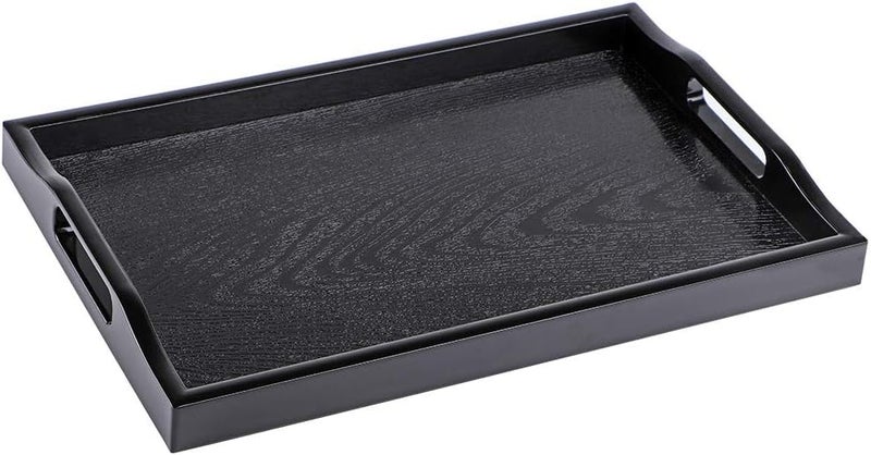 MDLUU Long term storage compatible Large Serving Tray, Plastic Ottoman Tray with Cutout Handles, Rectangle Butler Tray for Breakfast in Bed, Coffee Table Decor, Party (Black) All-season available stock - Image 1