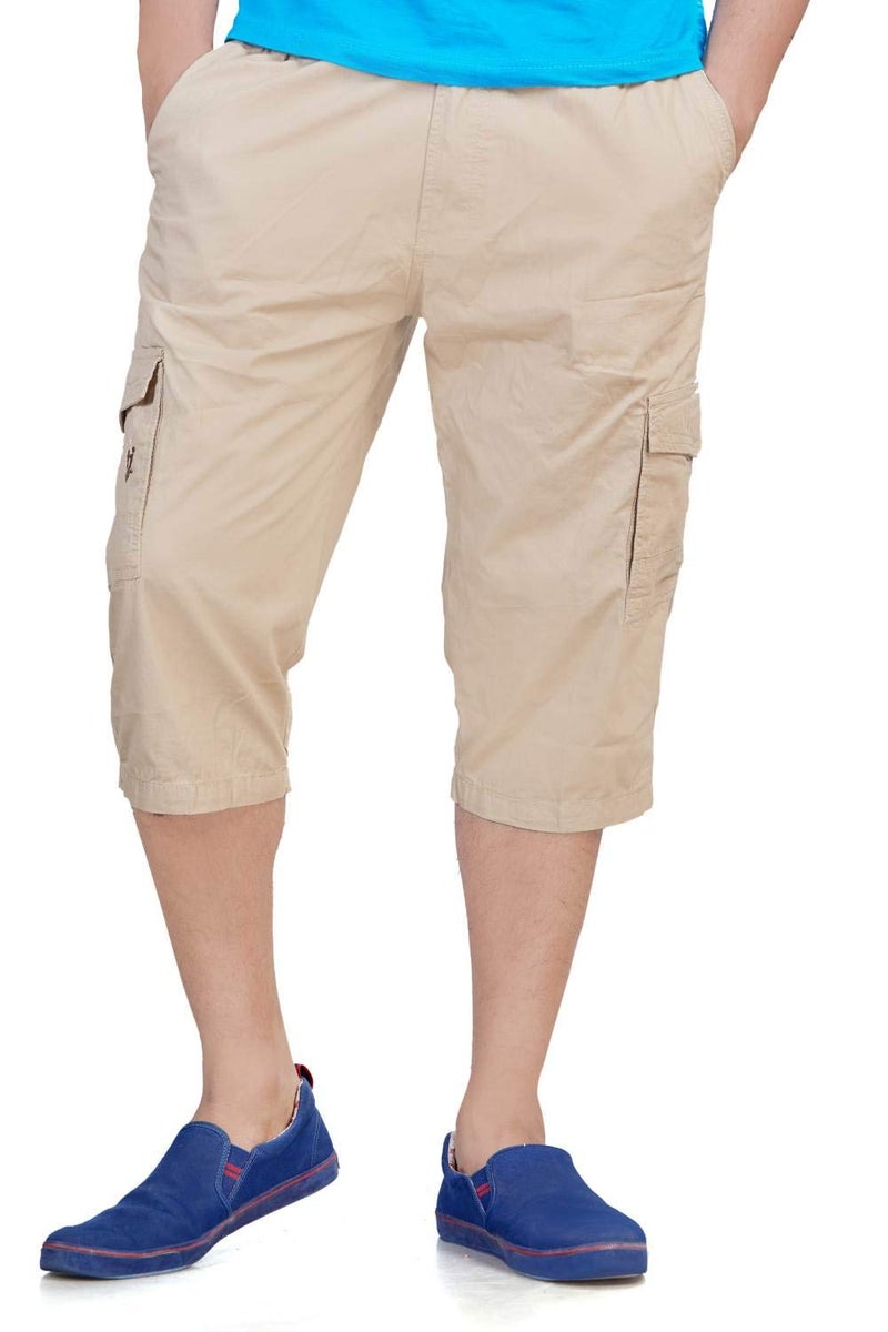 0-DEGREE Men's Regular Fit Three Quarter Shorts Beige 36 Inch Waist - Image 1