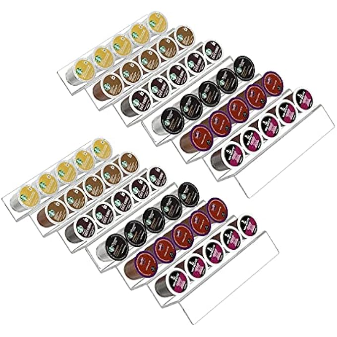 ريحني حامل كبسولات القهوة بكوب K الأكريليك عبوتين منظم درج على شكل كوب K للمكتب والمطبخ، حامل كبسولات القهوة للطاولة أو الدرج يحتوي على 30 كبسولة قهوة سعة - Image 1