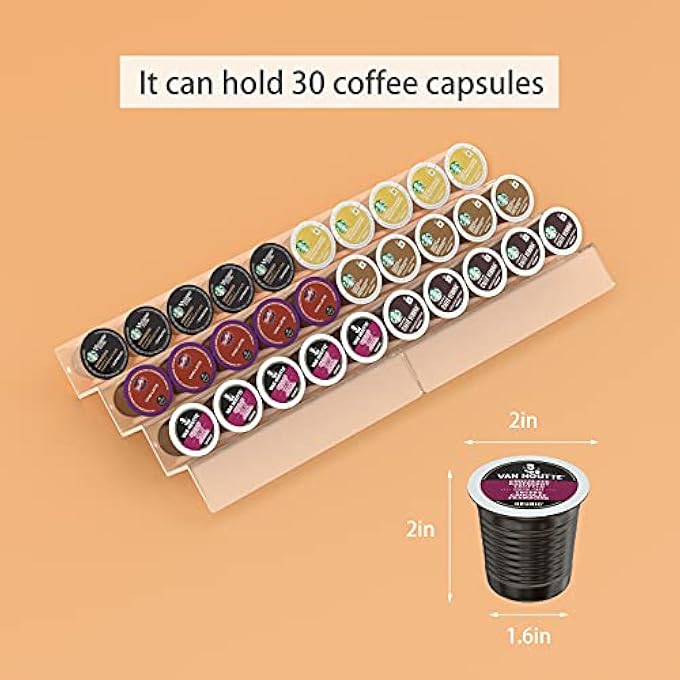 ريحني حامل كبسولات القهوة بكوب K الأكريليك عبوتين منظم درج على شكل كوب K للمكتب والمطبخ، حامل كبسولات القهوة للطاولة أو الدرج يحتوي على 30 كبسولة قهوة سعة - Image 3