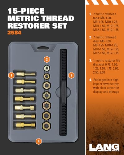 Lang Tools 2584 15-Piece Metric Thread Restorer Set, Black , Gray - Image 3