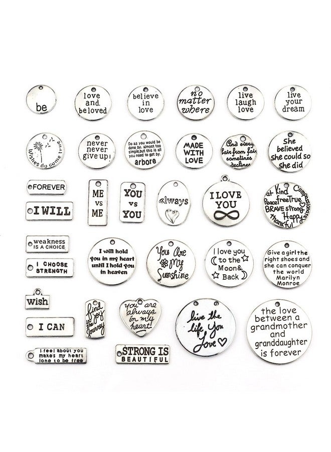 JIALEEY Motivational Charms Wholesale Bulk Lots Inspirational Message Charm Pendants For Crafting Jewelry Findings Making Accessory For Diy Necklace Bracelet 30Pcs - Image 1
