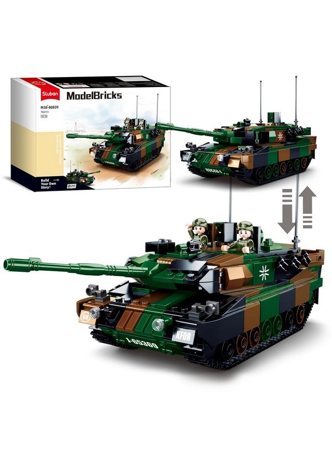 Sluban WW2 Army Tank, Inspired Leopard 2A5 2A4 Main Battle Tank Brick, 2 in 1 Military Tank, 2 Soldier Minifigures, Gifts for 6-12 Year Old Kids, Compatible with Lego Army Set, 766 PCS - Image 1