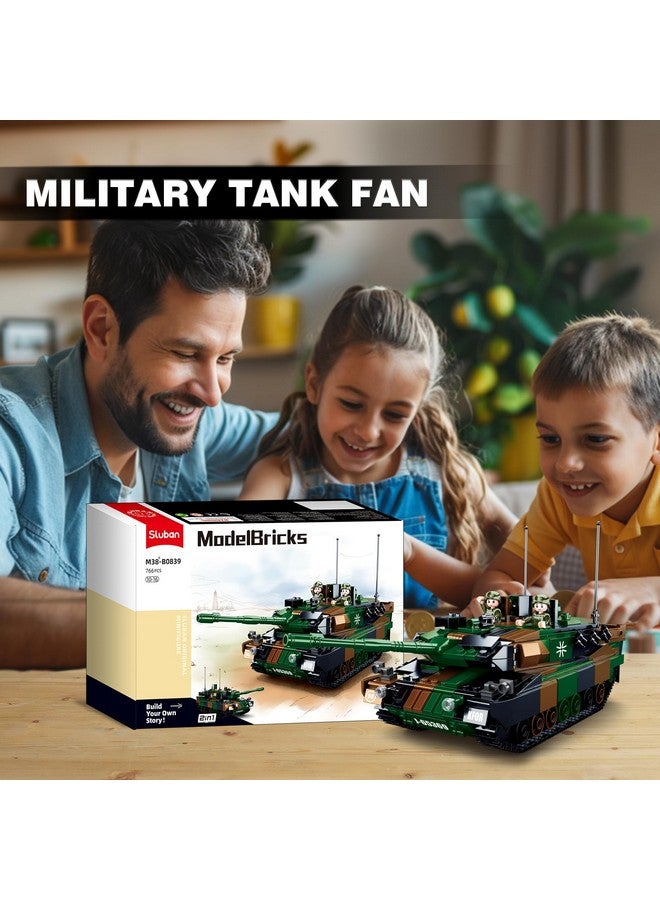 Sluban WW2 Army Tank, Inspired Leopard 2A5 2A4 Main Battle Tank Brick, 2 in 1 Military Tank, 2 Soldier Minifigures, Gifts for 6-12 Year Old Kids, Compatible with Lego Army Set, 766 PCS - Image 5