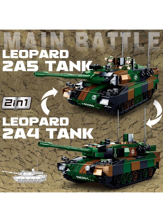 Sluban WW2 Army Tank, Inspired Leopard 2A5 2A4 Main Battle Tank Brick, 2 in 1 Military Tank, 2 Soldier Minifigures, Gifts for 6-12 Year Old Kids, Compatible with Lego Army Set, 766 PCS - Image 3