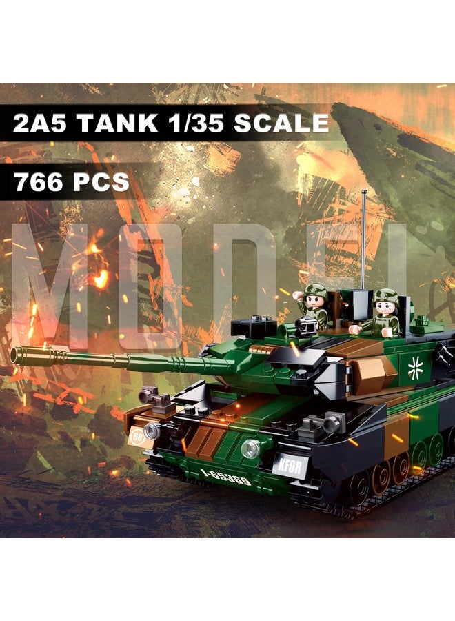 Sluban WW2 Army Tank, Inspired Leopard 2A5 2A4 Main Battle Tank Brick, 2 in 1 Military Tank, 2 Soldier Minifigures, Gifts for 6-12 Year Old Kids, Compatible with Lego Army Set, 766 PCS - Image 2