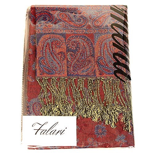 Falari Women's Woven Paisley Pashmina Shawl Wrap Scarf 80" x 27" (Style 1 - Red Blue) - Image 4