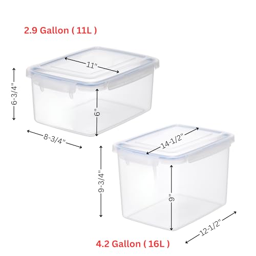 Lustroware Jumbo Food Storage Container Set of 2 with Lids – 12 & 17 Quart Airtight Latching Boxes, Heavy-Duty Stackable Bins for Rice, Flour, Pet Food, Closet, Pantry, Kitchen, Pantry, Made in Japan - Image 4