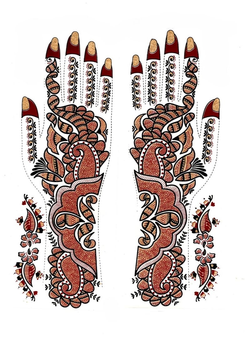 مملكة الإكسسوارات ملصق وشم حناء لليدين من أكسسورايز كينغدوم | وشم حناء مؤقت مقاوم للماء | فن الجسد للنساء والفتيات (AKM33) - Image 1