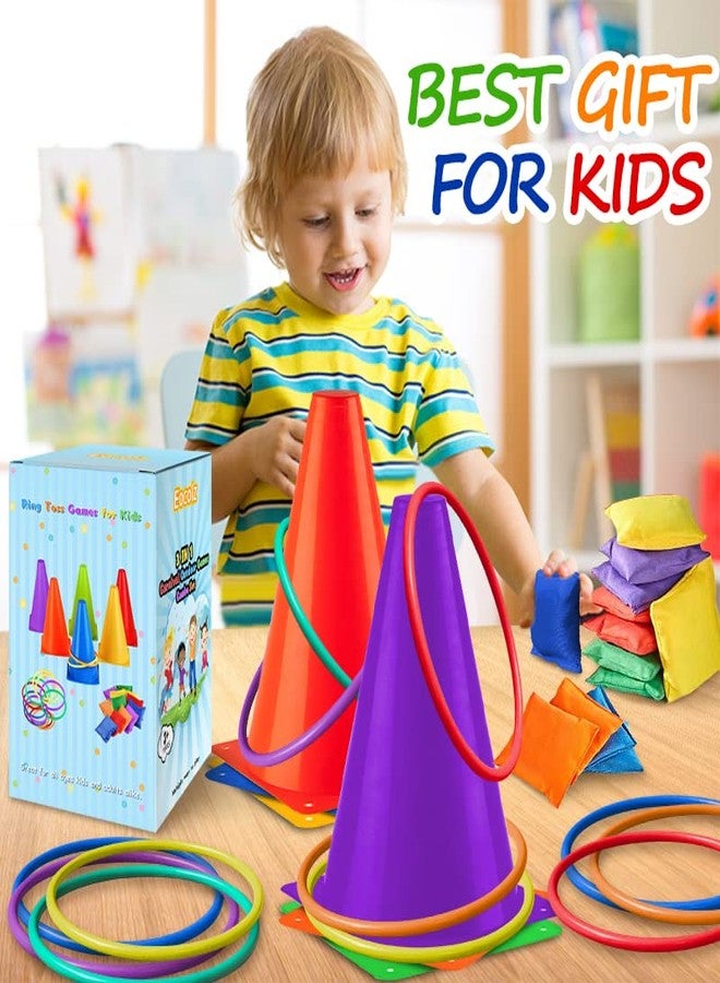 Eocolz 3 in 1 Carnival Games Set, Soft Plastic Cones Bean Bags Ring Toss Games for Kids Birthday Party Outdoor Games Supplies Combo Set - Image 2