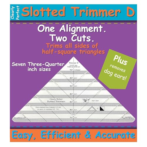 New Leaf Stitches Cleary Perfect Slotted Trimmer D by New Leaf Stitches – Quilting Ruler Template and Stencil for Cutting All Sides of Half Square Triangles – 7 Quarter-Inch Slotted Sizes 1.75 Inch to 7.75 Inch - Image 1