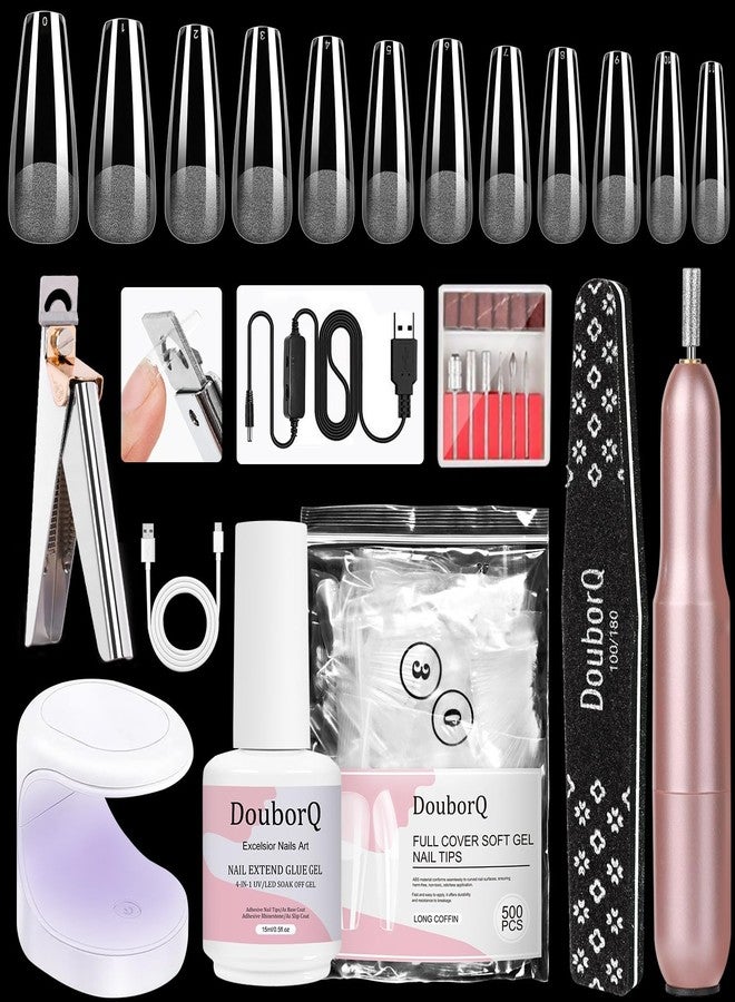 Major Dijit Gel Nail Kit - Beginner Gel Nail Set with Nail Drill, 0.5oz 4-in-1 Nail Glue, 500PCS Long Coffin Nail Tips, UV Lamp for Nail Extension & Art nail - Image 1