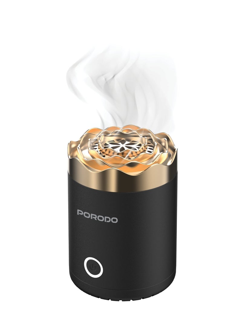 porodo Rose Mini Incense Burner with Wide Area Coverage & Quiet Operation / 1800 mAh Rechargeable Battery / Auto Shut Off Safety Feature - Gold/Black - Image 1