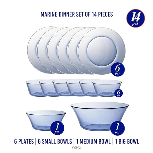 Duralex® France 14 Piece Tempered Glass Dinner Set | 3X Stronger & Durable | Microwave & Dishwasher Safe | Ultra Scratch Resistant | Marine (SkyBlue) | for Dining & Gifting - Image 2
