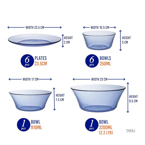 Duralex® France 14 Piece Tempered Glass Dinner Set | 3X Stronger & Durable | Microwave & Dishwasher Safe | Ultra Scratch Resistant | Marine (SkyBlue) | for Dining & Gifting - Image 3