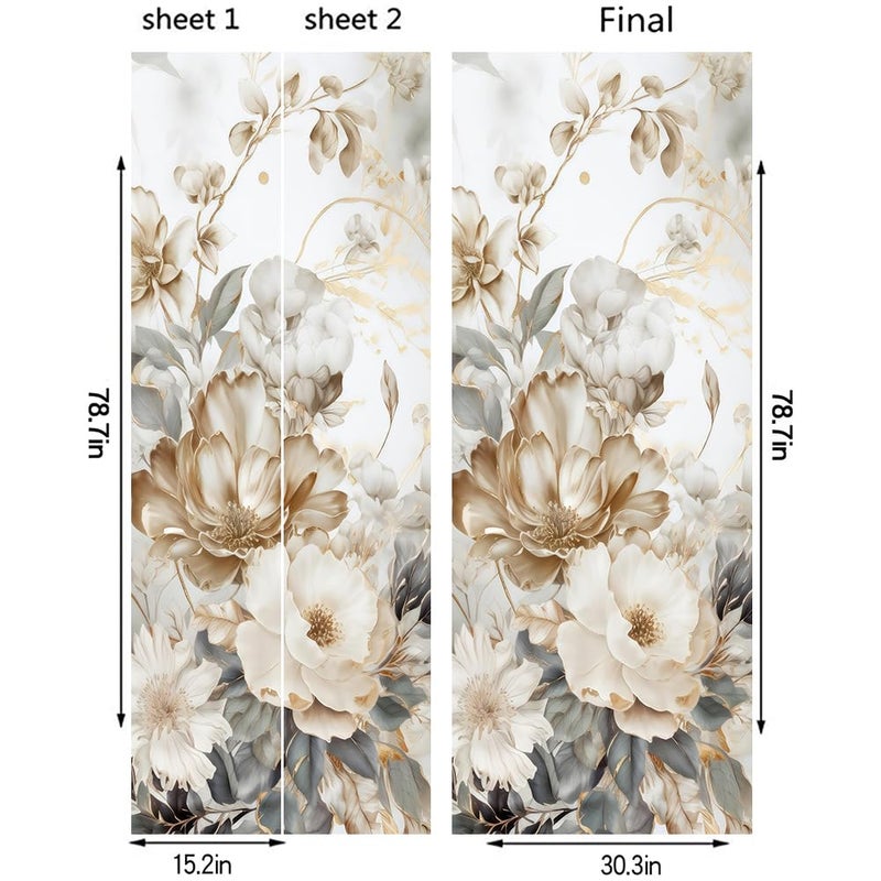 REDAMANCY Vintage White Grey Peony Florals Peel and Stick Door Stickers Vinyl Mural Decals Decor Modern Wallpaper Self-Adhesive, Waterproof, Removable - Image 2