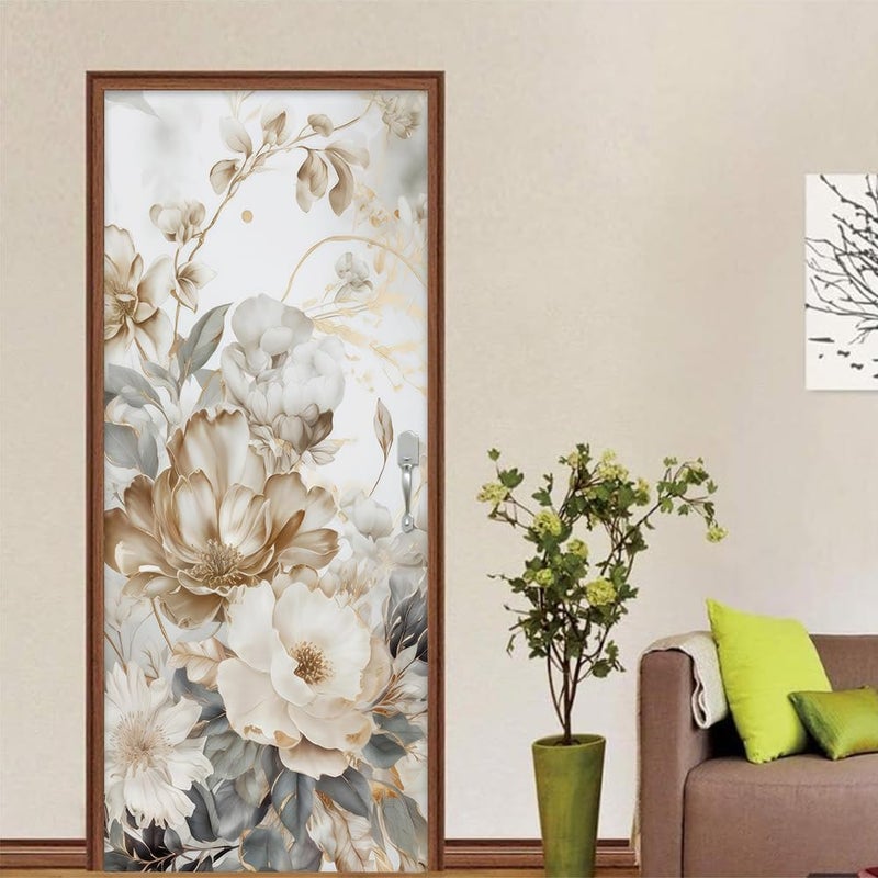 REDAMANCY Vintage White Grey Peony Florals Peel and Stick Door Stickers Vinyl Mural Decals Decor Modern Wallpaper Self-Adhesive, Waterproof, Removable - Image 4