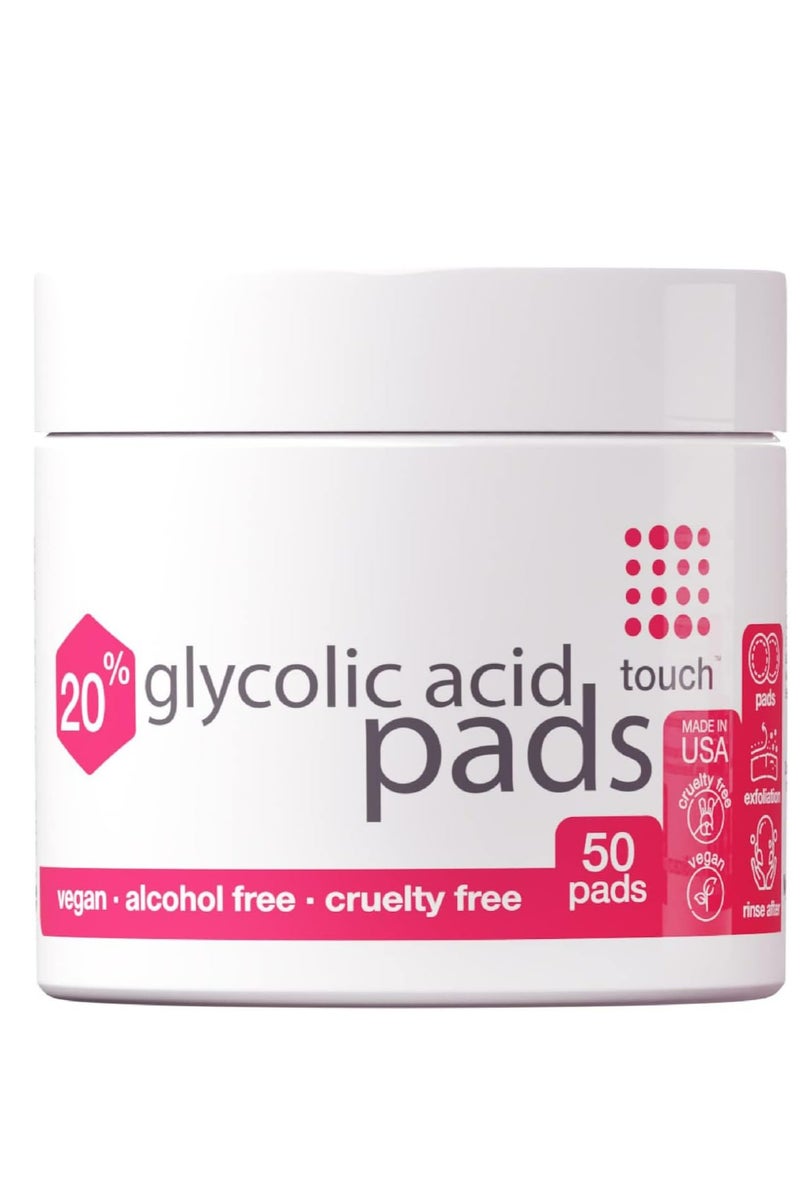 Touch 20% Glycolic Acid Pads Exfoliating And Resurfacing AHA Peel Face Wipes Best For Anti Aging Dullness Pores Acne Scars Fine Wrinkles Uneven Skin Tone And Texture Hyperpigmentation 50 Count - Image 1