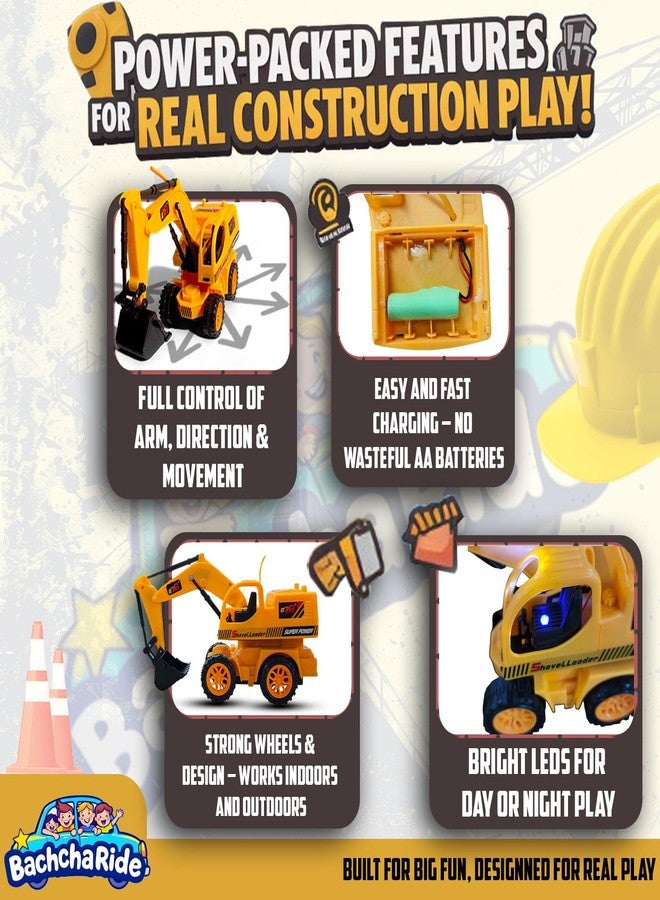 BachchaRide Remote-Controlled JCB Digger Toy for Kids with Movable Shovel, Lights & Realistic Design - Indoor/Outdoor Construction Vehicle Play Toy (Yellow, 8037) - Image 5
