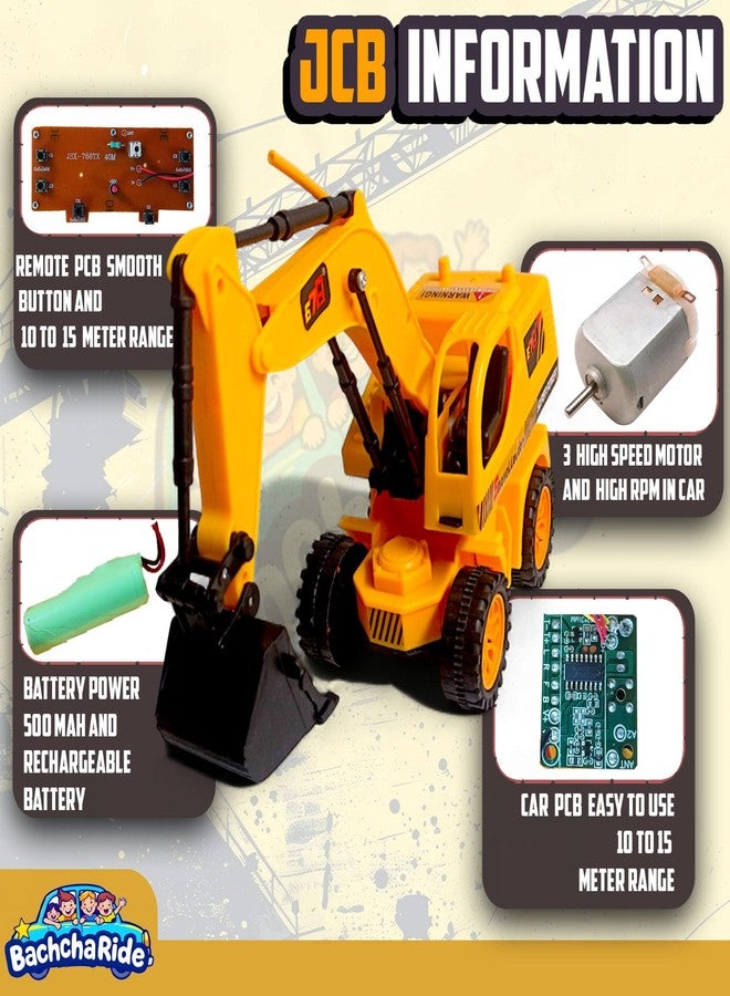 BachchaRide Remote-Controlled JCB Digger Toy for Kids with Movable Shovel, Lights & Realistic Design - Indoor/Outdoor Construction Vehicle Play Toy (Yellow, 8037) - Image 4
