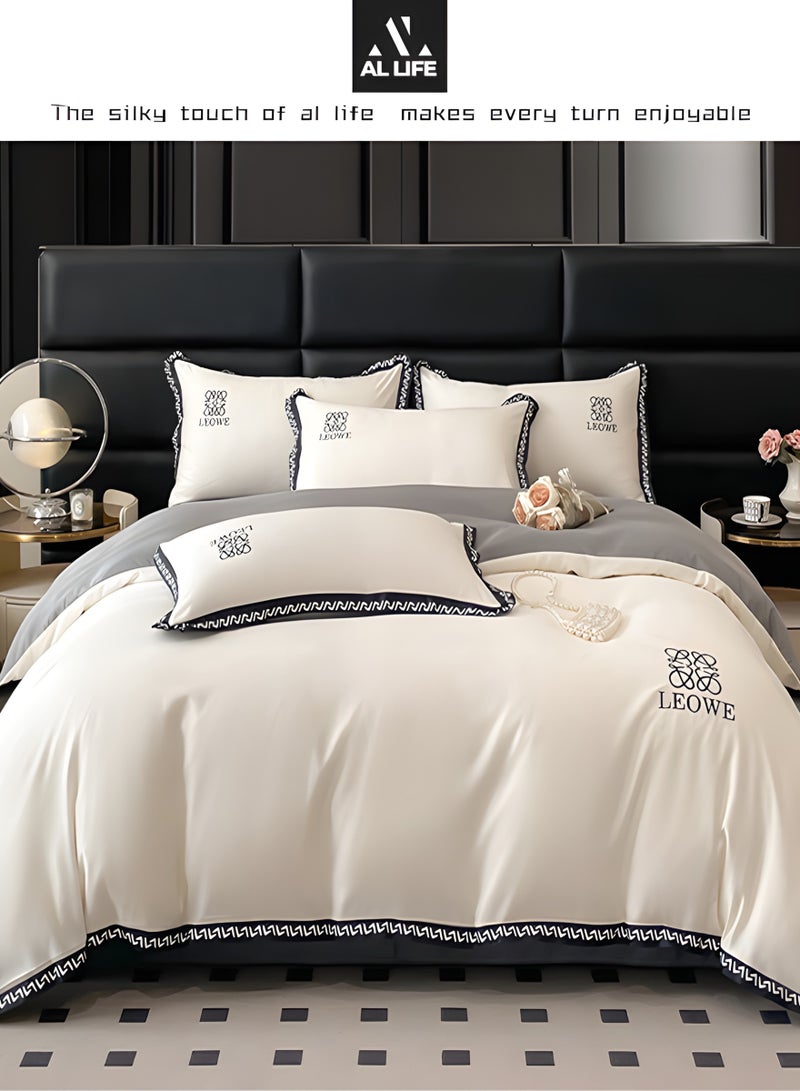 Al LIFE AI LIFE Washed Silk 4-Piece King Size Set- 1×Cover set 220×240cm, 1× Bedsheet 245×265cm, 2×Pillowcases 48×74cm Without Filling-Durable, Fade Resistant For All Season.  - Image 1