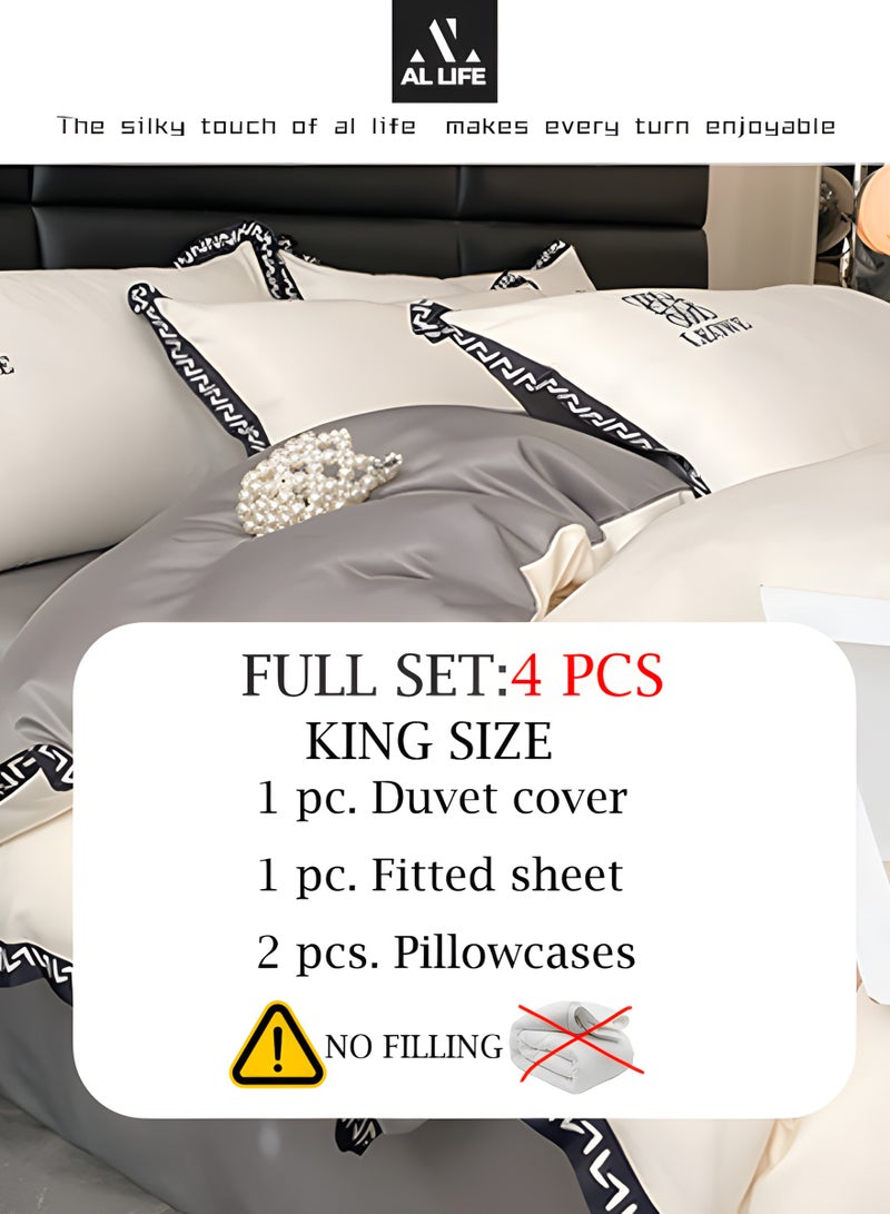 Al LIFE AI LIFE Washed Silk 4-Piece King Size Set- 1×Cover set 220×240cm, 1× Bedsheet 245×265cm, 2×Pillowcases 48×74cm Without Filling-Durable, Fade Resistant For All Season.  - Image 4