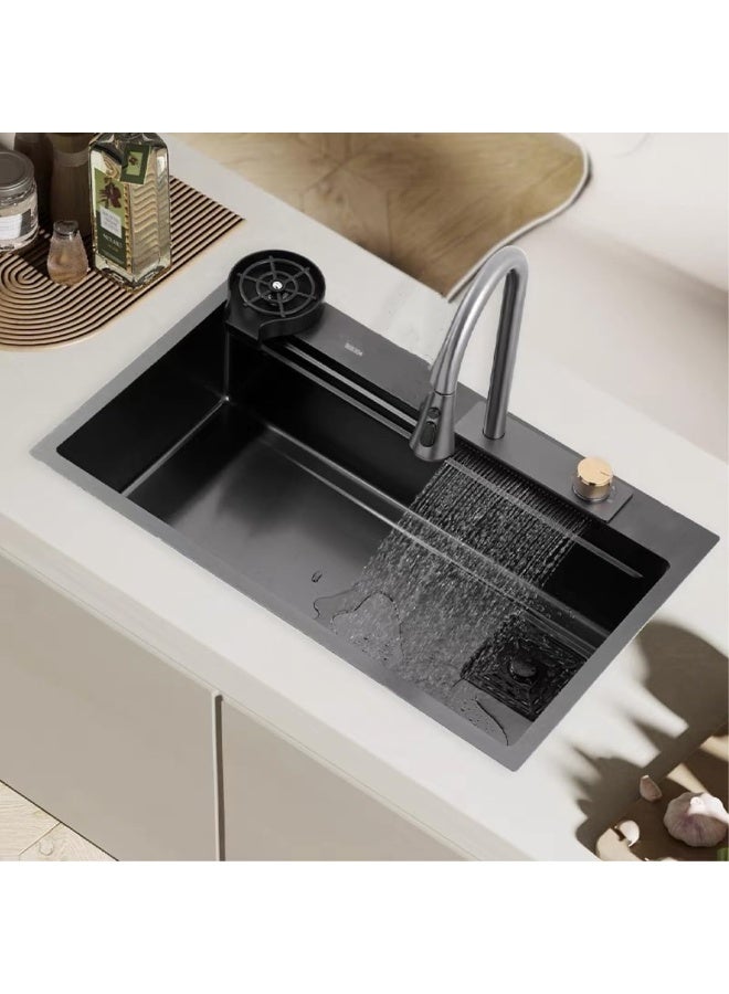 Modern Stainless Steel Undermount Sink with Dual Basin, Vegetable Basin, Pull-Out Tap, Cup Washer & Drainboard - Image 3