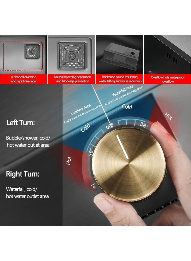 Modern Stainless Steel Undermount Sink with Dual Basin, Vegetable Basin, Pull-Out Tap, Cup Washer & Drainboard - Image 4