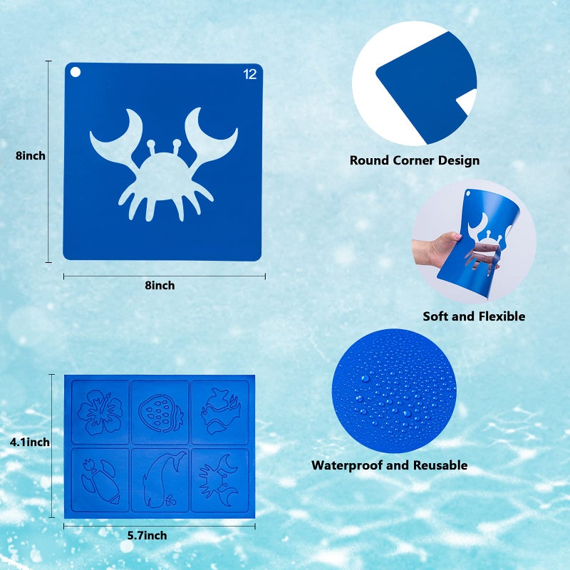 ViikiFain 20 PCS Ocean Creatures Stencils for Kids, 8 x 8 Inch ViikiFain Drawing Stencils for Painting on Wood Colorful Sidewalk Chalk Stencils with 4 Pcs Stickers for Kids, Reusable DIY Art and Craft Stencils - Image 3