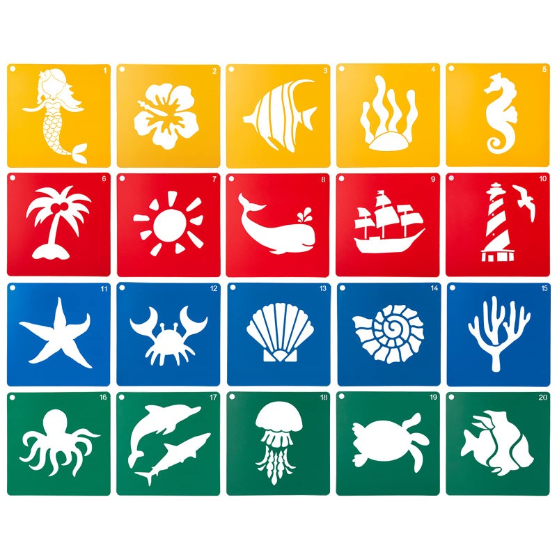 ViikiFain 20 PCS Ocean Creatures Stencils for Kids, 8 x 8 Inch ViikiFain Drawing Stencils for Painting on Wood Colorful Sidewalk Chalk Stencils with 4 Pcs Stickers for Kids, Reusable DIY Art and Craft Stencils - Image 2