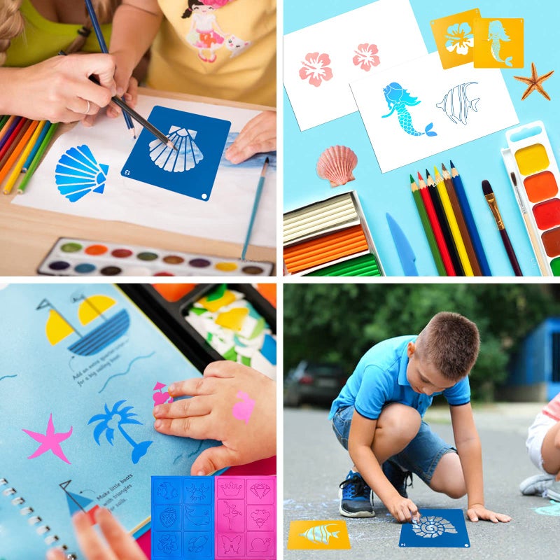 ViikiFain 20 PCS Ocean Creatures Stencils for Kids, 8 x 8 Inch ViikiFain Drawing Stencils for Painting on Wood Colorful Sidewalk Chalk Stencils with 4 Pcs Stickers for Kids, Reusable DIY Art and Craft Stencils - Image 4
