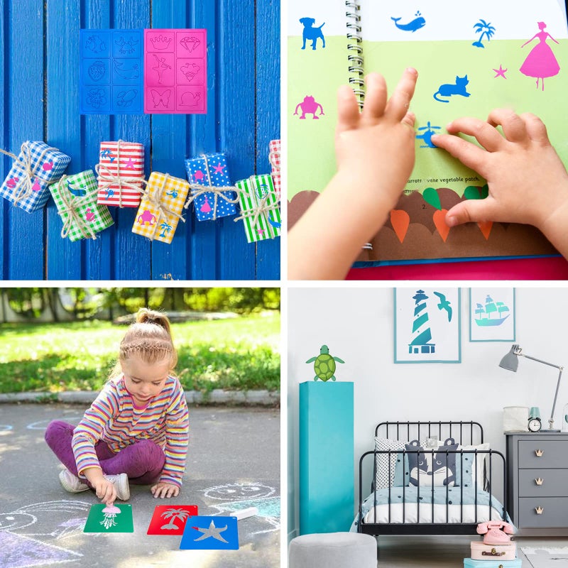ViikiFain 20 PCS Ocean Creatures Stencils for Kids, 8 x 8 Inch ViikiFain Drawing Stencils for Painting on Wood Colorful Sidewalk Chalk Stencils with 4 Pcs Stickers for Kids, Reusable DIY Art and Craft Stencils - Image 5