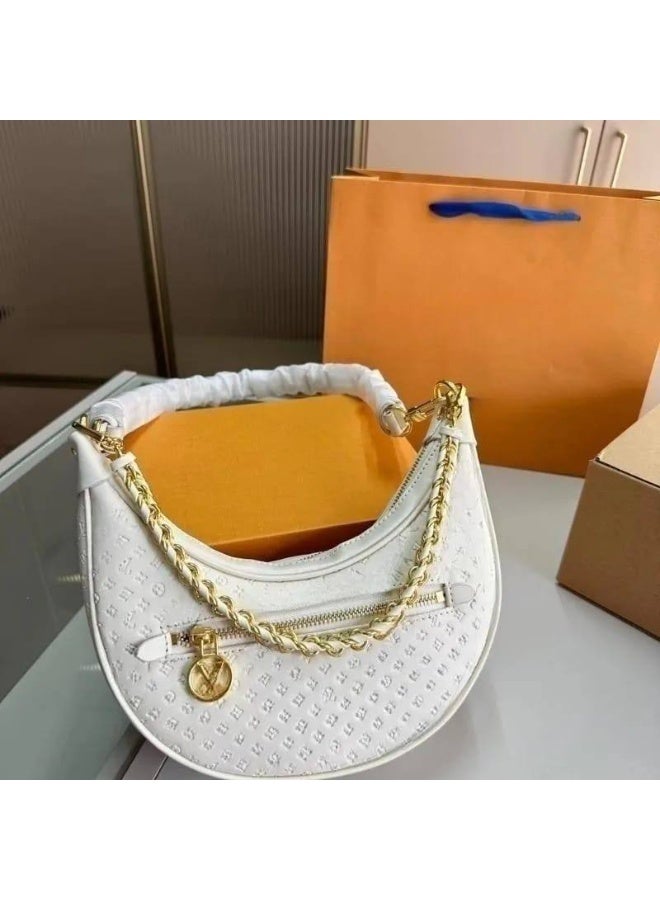 لويس فويتون حقيبة كتف صغيرة بيضاء منقوشة من لويس فويتون - سلسلة ذهبية ومقبض علوي - Image 3