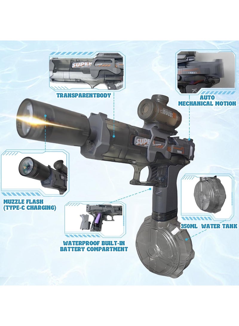 Electric Water Gun for Adults Kids, Automatic Squirt Watergun Pistol with Flashing Muzzle, Summer Outdoor Pool Beach Party Toys, Black  - Image 3
