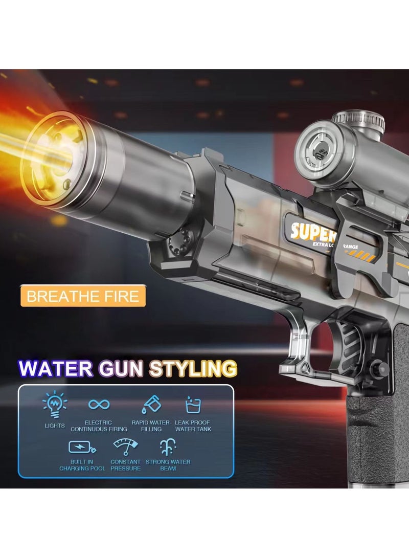 Electric Water Gun for Adults Kids, Automatic Squirt Watergun Pistol with Flashing Muzzle, Summer Outdoor Pool Beach Party Toys, Black  - Image 2
