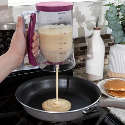 Chef Buddy Pancake Batter Dispenser - Batter Dispenser with Squeeze Handle for Waffles, Muffins, and Crepes - Kitchen Gadgets for Baking (Purple) - Image 4