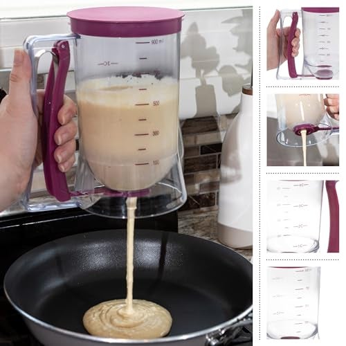 Chef Buddy Pancake Batter Dispenser - Batter Dispenser with Squeeze Handle for Waffles, Muffins, and Crepes - Kitchen Gadgets for Baking (Purple) - Image 3