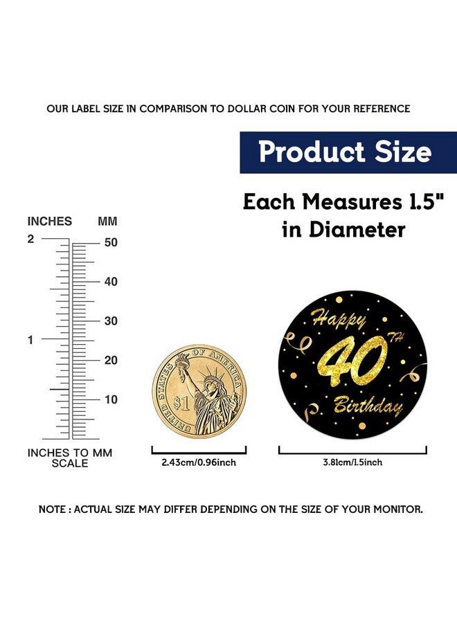 REWIDPARTY Black Gold 40Th Birthday Stickers Rolls Cheers To 40 Years Stickers Happy 40Th Birthday Stickers Birthday Party Favors Anniversary Party Decorations Adhesive Party Stickers(500 Per Roll) - Image 4