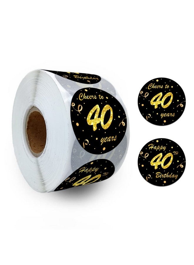 REWIDPARTY Black Gold 40Th Birthday Stickers Rolls Cheers To 40 Years Stickers Happy 40Th Birthday Stickers Birthday Party Favors Anniversary Party Decorations Adhesive Party Stickers(500 Per Roll) - Image 1