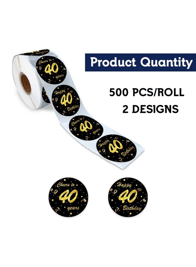 REWIDPARTY Black Gold 40Th Birthday Stickers Rolls Cheers To 40 Years Stickers Happy 40Th Birthday Stickers Birthday Party Favors Anniversary Party Decorations Adhesive Party Stickers(500 Per Roll) - Image 3