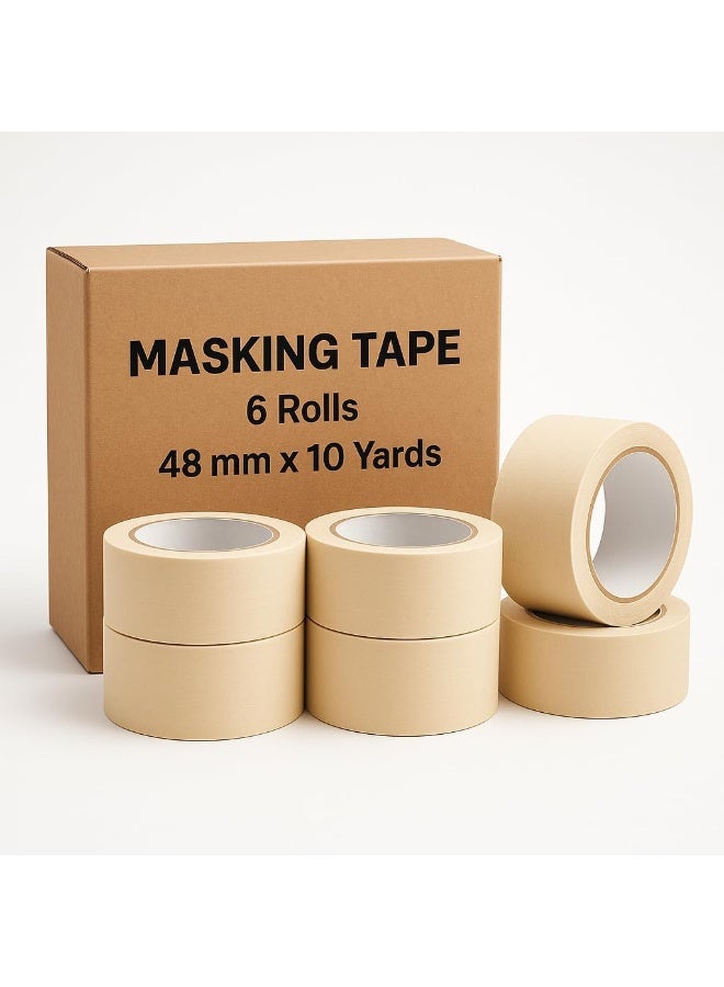 Aoura Grp Masking Tape - 6 Rolls | 48mm x 10 Yards Durable Multi-Purpose Tape for Painting, Crafting, Labeling, and Home Improvement - Image 1