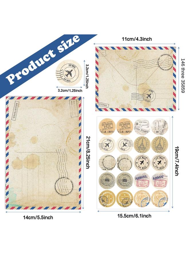 Bluejw Airmail Stamp Book Letter Paper 160 Pieces Retro Nostalgic Simple A5 Horizontal Line Handwritten Invitation Letter Envelope Suit - Image 3