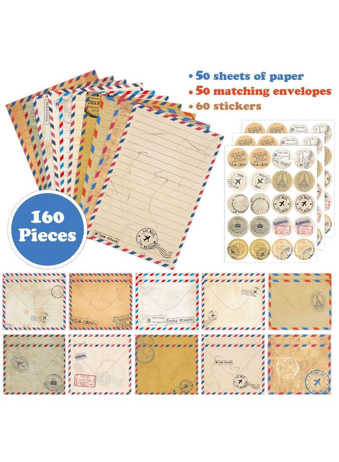 Bluejw Airmail Stamp Book Letter Paper 160 Pieces Retro Nostalgic Simple A5 Horizontal Line Handwritten Invitation Letter Envelope Suit - Image 2