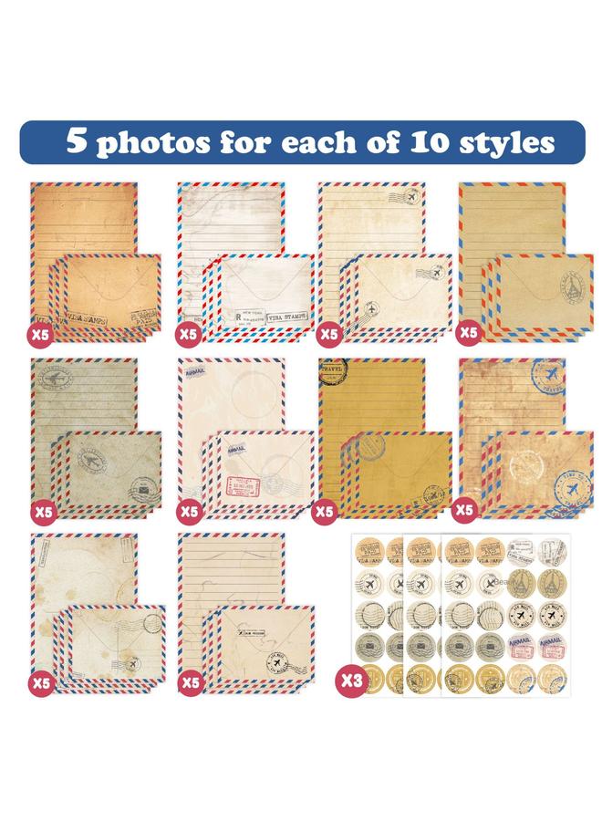 Bluejw Airmail Stamp Book Letter Paper 160 Pieces Retro Nostalgic Simple A5 Horizontal Line Handwritten Invitation Letter Envelope Suit - Image 4