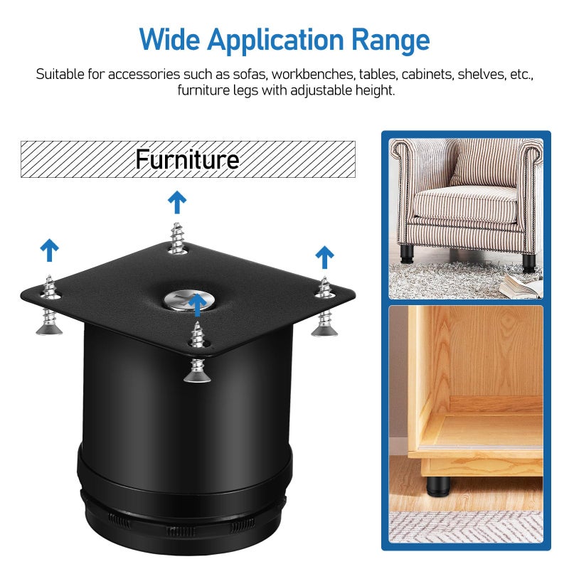 8 Pcs Adjustable Black Metal Furniture Legs 50x60mm Cabinet Table Feet Heavy Duty Leveling Support Home DIY - Image 5